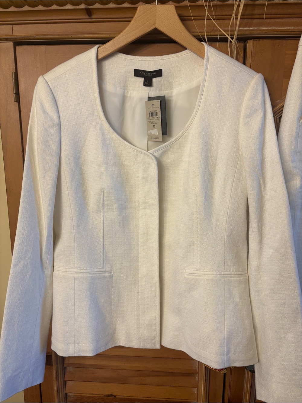 Ann Taylor Ivory Collarless Textured Blazer